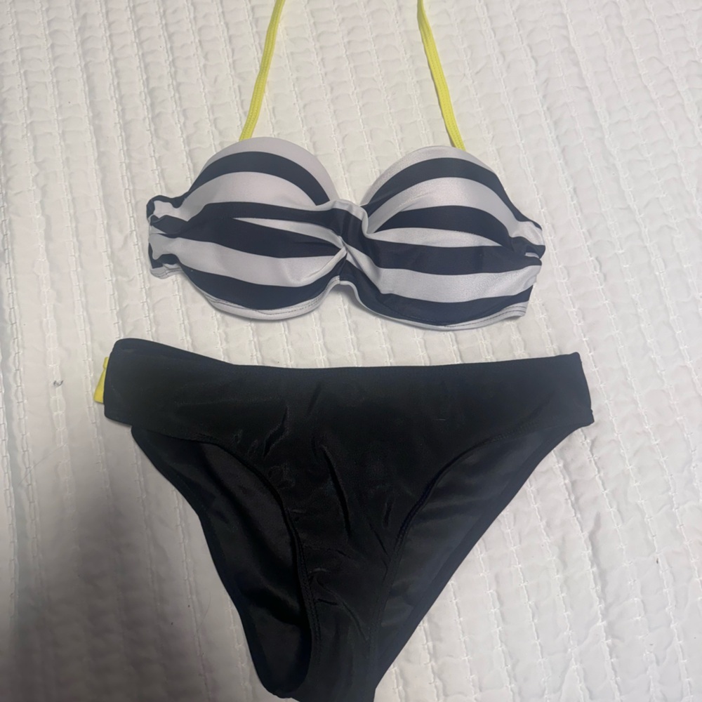 Striped Bikini Set with Black Bottoms